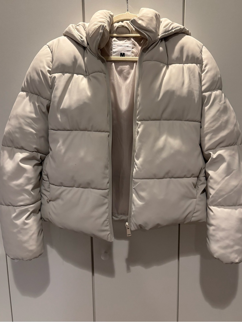 Women's Puffer Jacket with Hood - Light Beige / Cream